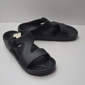 Hey Girl By Corkys Black Slide Sandals with Buckle NEW SZ 10